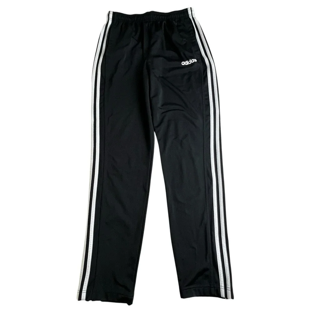 Adidas Mens L‎ Black Polyester Elastic Waist Straight Leg Track Pants Zip Ankle
